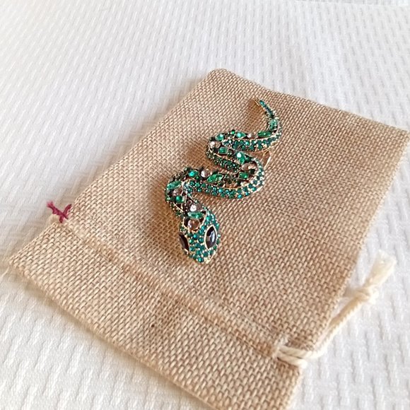 Green Rhinestone Snake Pin Broach - Picture 4 of 5